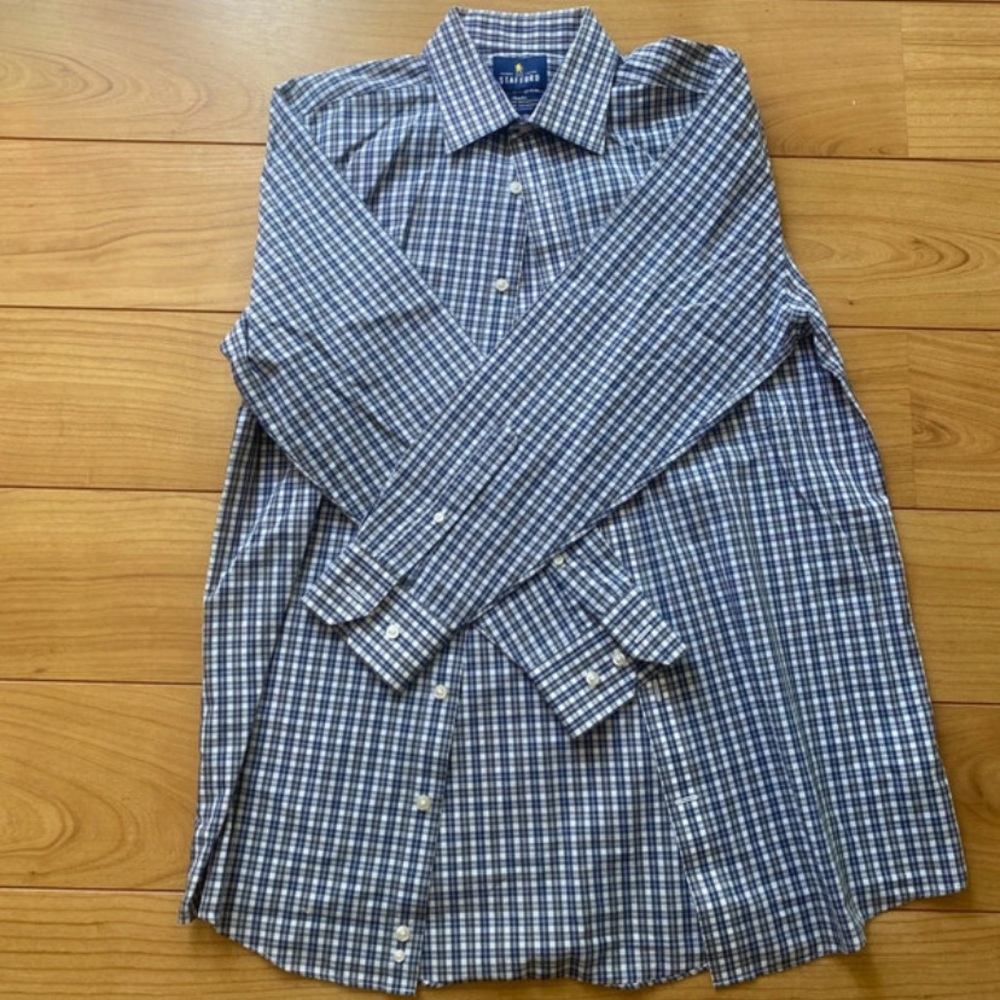 Stafford Navy and White Plaid Dress Shirt
